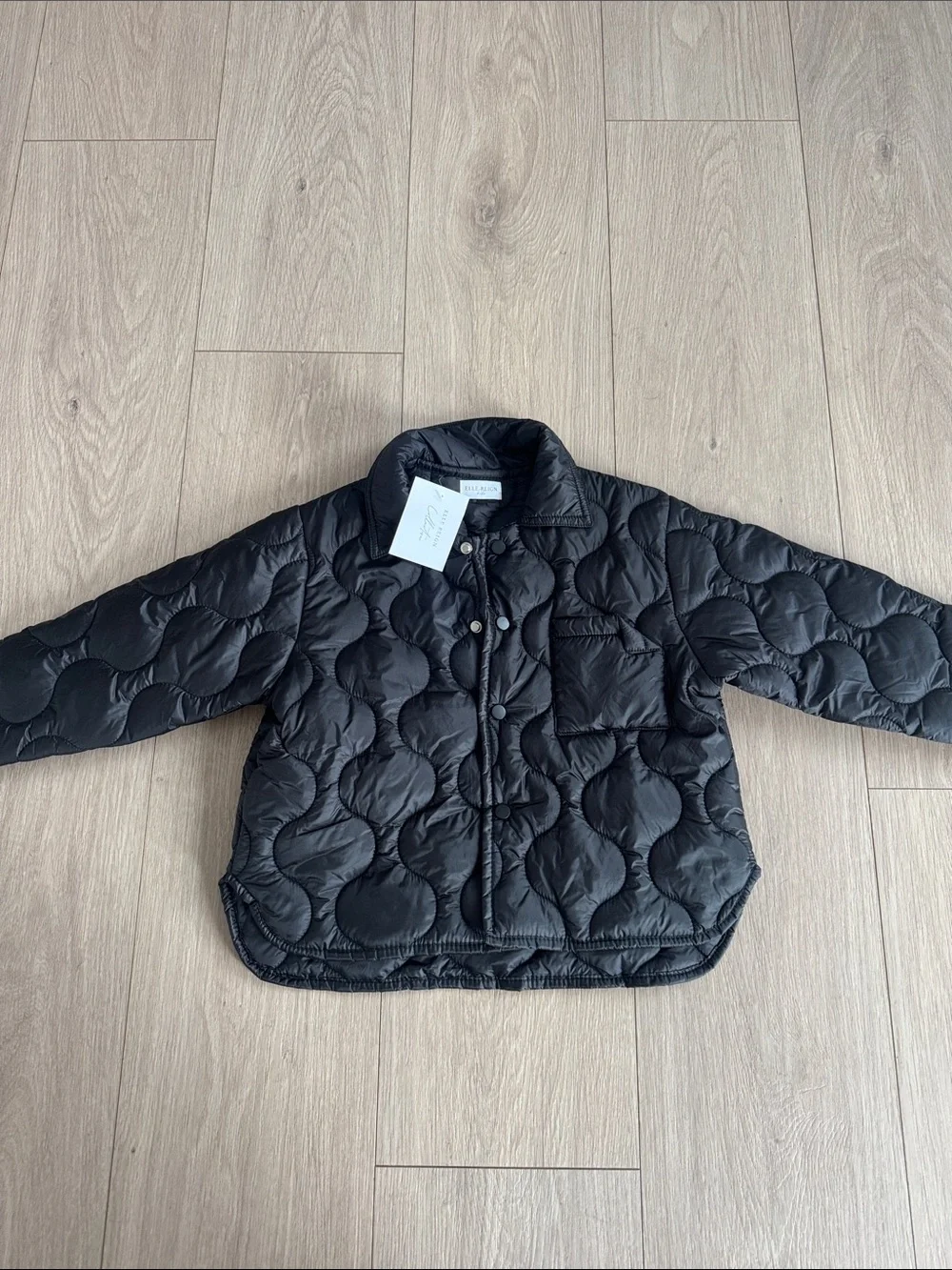 Kids Black Quilted Puffer Jacket with Snap Front - Unbranded